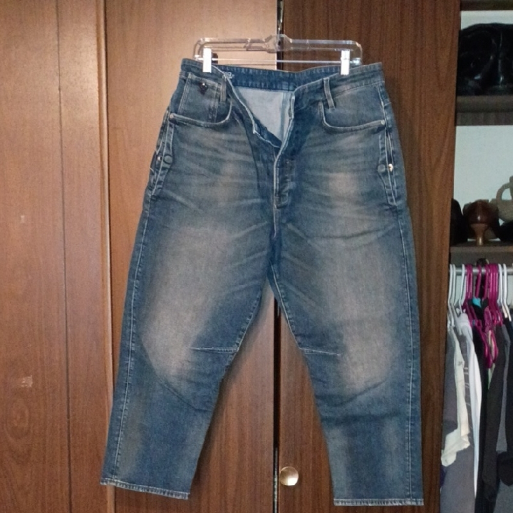 Women's Jeans Dark Blue, High-Rise Boyfriend Cropped Denim. GSTAR